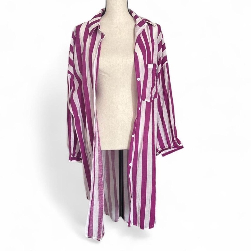 Source Unknown Purple and White Striped Button Down Shirt - Picture 3 of 6